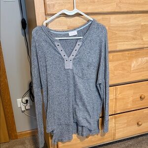 Pink Lily Gray Long Sleeve Henley Tee